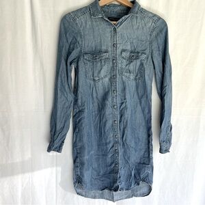 American Eagle button down chambray long sleeve shirt dress 100% Lyocell XS